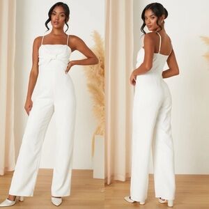 Lulu’s Unreal Perfection White Bow Sleeveless Jumpsuit